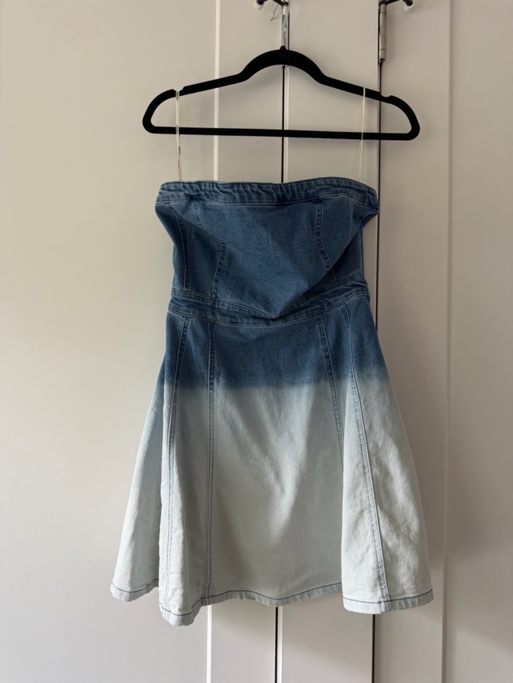 Forever 21 Strapless Ombre Denim Mini Dress - Medium Blue to Light Blue